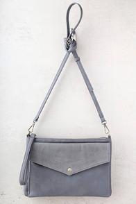 Lulus Set List Grey Suede Leather Clutch
