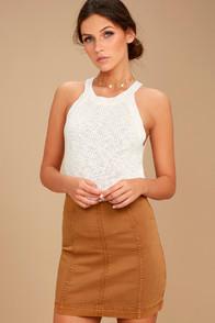 Free People Modern Femme Tan Denim Mini Skirt