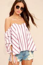 Lulus Someone Special Red And White Striped Off-the-shoulder Top