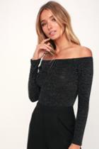 Freele Black And Silver Long Sleeve Off-the-shoulder Crop Top | Lulus