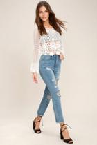 Trace Denim In The Works Light Wash High-waisted Distressed Jeans