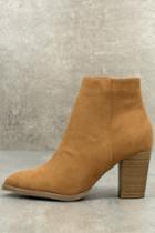 Qupid Annelise Camel Suede Ankle Booties | Lulus