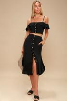 Malta Black Off-the-shoulder Button-up Two-piece Dress | Lulus