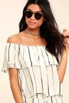 Lulus Sunbather White Striped Off-the-shoulder Top