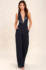 Lulus Disco Heaven Navy Blue Sequin Jumpsuit