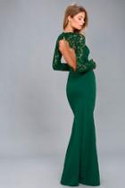 Lulus Whenever You Call Forest Green Lace Maxi Dress