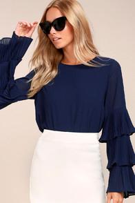 Lulus One For The Ages Navy Blue Long Sleeve Top