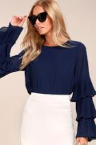 Lulus One For The Ages Navy Blue Long Sleeve Top