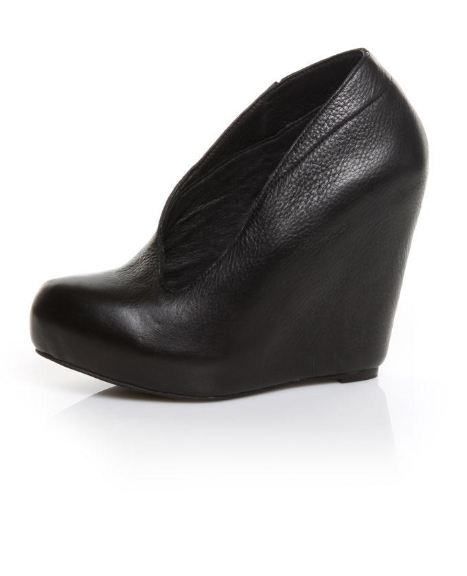 Matiko Jovanna Black Leather Side Part Hidden Wedges