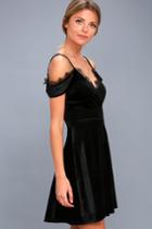 Middle Of The Night Black Velvet Off-the-shoulder Dress | Lulus