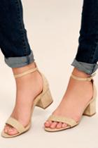 Lulus | Harper Natural Suede Ankle Strap Heels | Size 7 | Beige