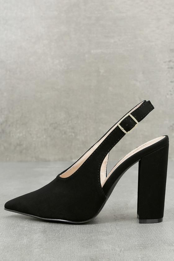 Qupid | Milan Black Nubuck Slingback Pumps | Size 5.5 | Vegan Friendly | Lulus