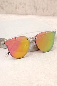Lulus Love Me Better Silver And Pink Mirrored Sunglasses