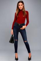 One X One Teaspoon | Freebirds Ii Dark Wash Distressed High-waisted Skinny Jeans | Size 24 | Blue | Lulus