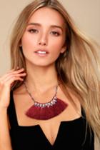 Lulus | Enchanted Power Burgundy Beaded Tassel Necklace | Red | Vegan Friendly