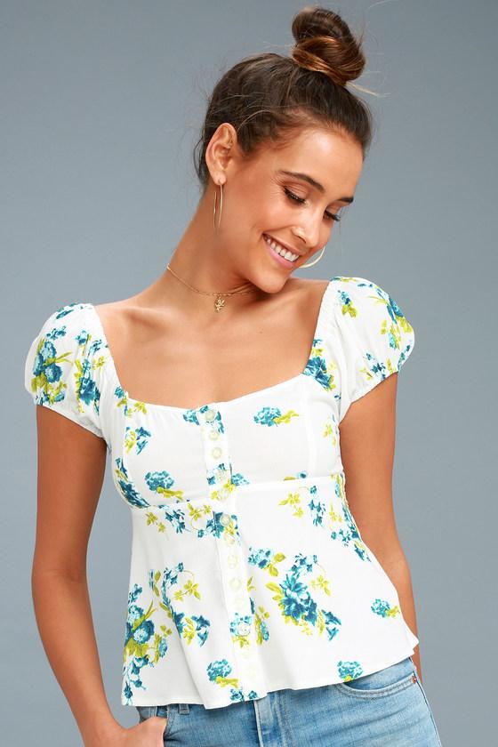 Free People Close To You Ivory Floral Print Top | Lulus