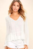 Lulus Island In The Sun White Long Sleeve Embroidered Top