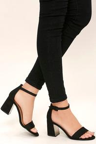 Bamboo Tamra Black Suede Ankle Strap Heels
