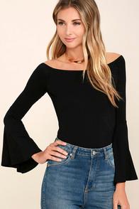 Lulus Flirt Factor Black Off-the-shoulder Top