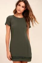 Lulus Perfect Time Olive Green Shift Dress