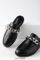 Tony Bianco Dion Black Leather Croc Loafer Slides | Lulus