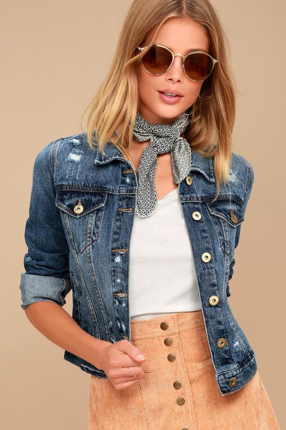 Pistola | Bando Medium Wash Distressed Denim Jacket | Size Large | Blue | 100% Cotton | Lulus