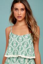 Lulus | Heart Of The Desert Sage Green Floral Print Crop Top | Size Large | 100% Cotton
