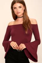 Lulus | Flirt Factor Wine Red Off-the-shoulder Top | Size X-large