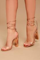 So Me Maricela Rose Gold Patent Lace-up Heels | Lulus