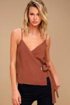 J.o.a. | Reine Washed Burgundy Wrap Top | Size Large | Red | Lulus