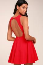 Lulus | Gal About Town Red Skater Dress | Size Large | 100% Polyester