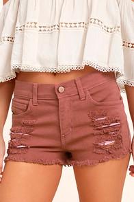 O2 Denim Cut-off The Map Rusty Rose Distressed Jean Shorts