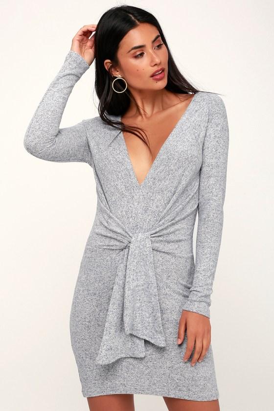 Free People Ginger Heathered Navy Blue Tie-front Sweater Dress | Lulus