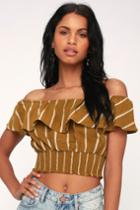 Days Go By Dark Mustard Striped Off-the-shoulder Crop Top | Lulus