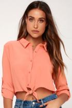 Chantal Mauve Pink Long Sleeve Button-up Tie-front Crop Top | Lulus