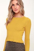 Anne-marie Mustard Yellow Long Sleeve Cropped Sweater Top | Lulus