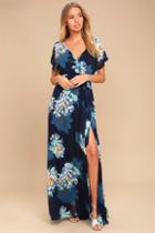 Lulus On The Pond Navy Blue Floral Print Maxi Dress