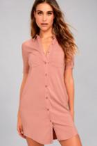 Lulus | Oxford Comma Blush Shirt Dress | Size Small | Pink