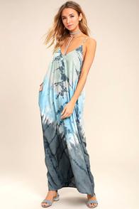 Love Stitch Crashing Waves Blue Tie-dye Maxi Dress