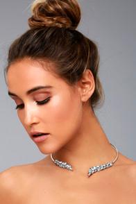 Lulus Best Of My Love Silver Rhinestone Collar Necklace