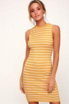 Syndicate Yellow Striped Ribbed Bodycon Midi Dress | Lulus