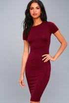 Lulus | Like Minded Burgundy Bodycon Midi Dress | Size Large | Red