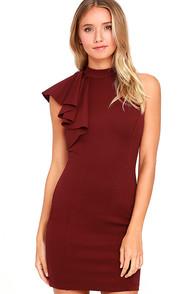 Lulus Au Revoir Burgundy Bodycon Dress