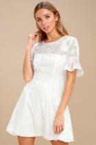 Luminous Love White Shell Print Flounce Sleeve Dress | Lulus