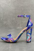 Bamboo | Veda Blue Brocade Ankle Strap Heels | Size 7 | Lulus