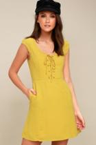 Sunny Spot Mustard Yellow Lace-up Dress | Lulus