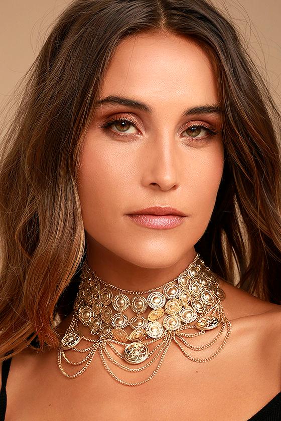 Lulus | Feast For The Eyes Gold Choker Necklace