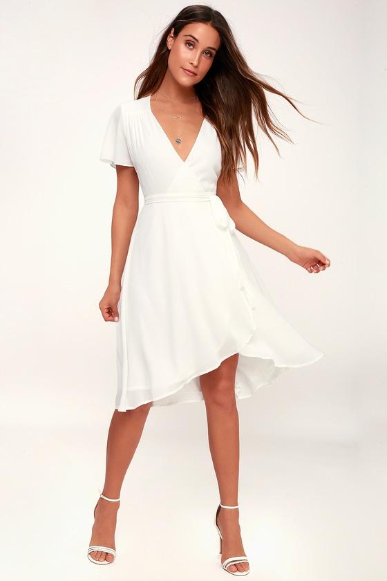 Rise To The Occasion White Midi Wrap Dress | Lulus