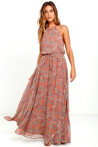 Lulus Gazebo Spirit Rust Orange Paisley Print Maxi Dress