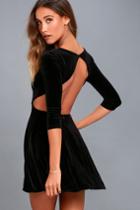 Lulus | Charisma And Charm Black Velvet Backless Dress | Size Large